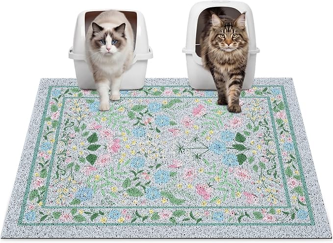 Glittme Cat Litter Mat, 33"x22" Non-Slip Washable Trapping Mat for Cats | Litter Trapping Mat With Thick PVC Coil To Catch Scatter, Soft On Paws And Waterproof Bottom To Protect Floors by Glittme