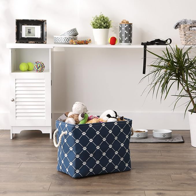 Bone Dry Pet Storage Paw and Bone, Trellis Collection, Medium Rectangle, 16x10x12, Navy - Image 5
