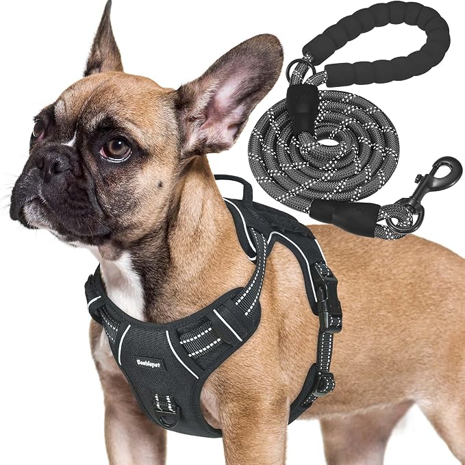 Beebiepet Heavy Duty Tactical Dog Harness for Small Dogs, No Pull Adjustable Pet Harness Reflective Service Training Easy Control Pet Vest Military K9 Working Dog Harnesses- Medium, Black by Beebielove