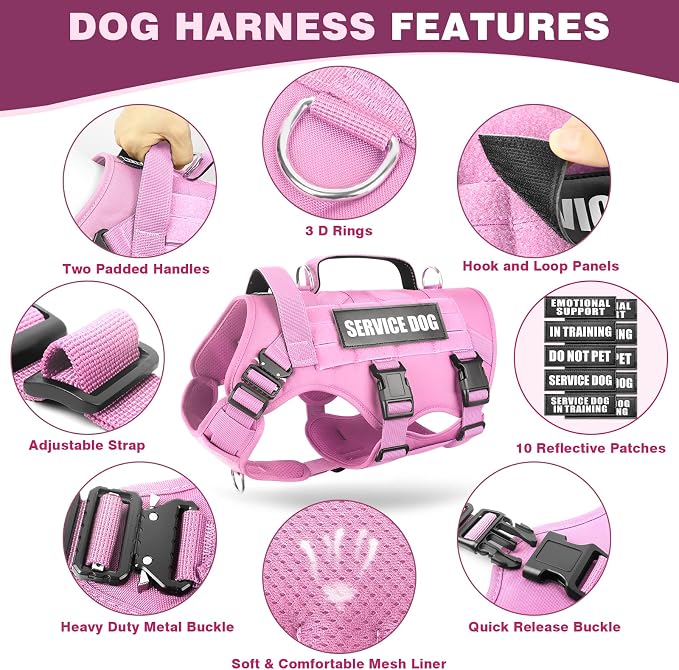 Service Dog Vest Harness for Medium Dog, Tactical Working MOLLE Vest with 10 Pet Patches, No Pull Heavy Duty Harness for Training Walking - Image 5