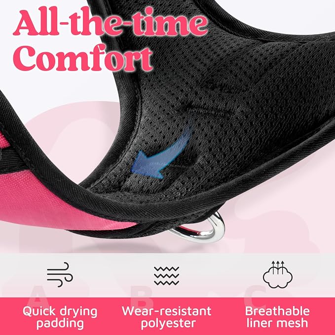 rabbitgoo Dog Harness Medium Sized, No Pull 3 Buckles Easy On & Off | Soft Padded, Walking with Control Handle, Adjustable and Reflective, Pink, Medium - Image 7