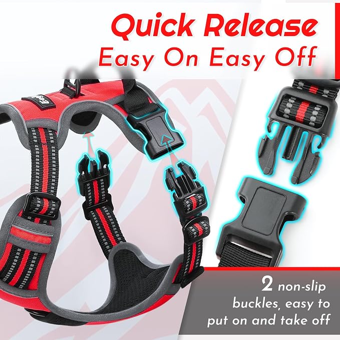 Eagloo Dog Harness for Large Dogs, No Pull Pet Vest with 2 Leash Clips | No Choke with Handle, Adjustable Comfort Fit, Reflective Strips, Easy Walking Control, Red, Large - Image 6