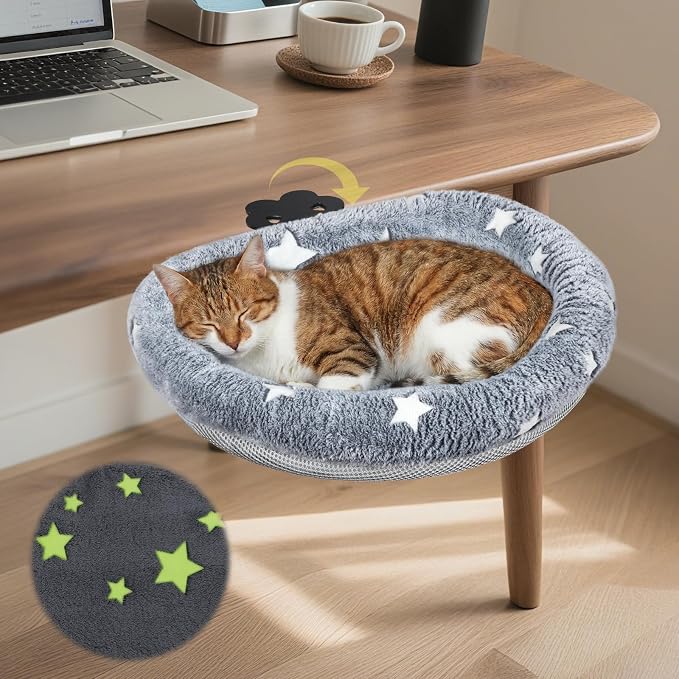 Cat Desk Bed, Adjustable Cat Desk Hammock, Cat Bed for Desk | Glow in The Dark, Removable Washable Cover, Sturdy Metal Frame, Desk Cat Bed, Cat Desk Perch, Supports up to 50 Lbs by Himake