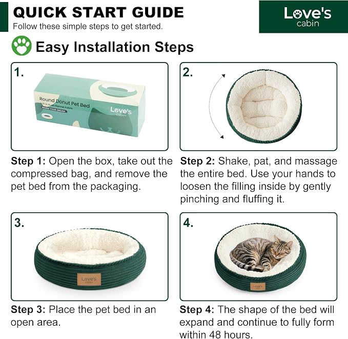 Love's cabin Round Donut Cat and Dog Cushion Bed, 20in Pet Bed for Cats or Small Dogs, Anti-Slip & Water-Resistant Bottom, Super Soft Durable Fabric Pet beds, Washable Luxury Bed Dark Green - Image 8