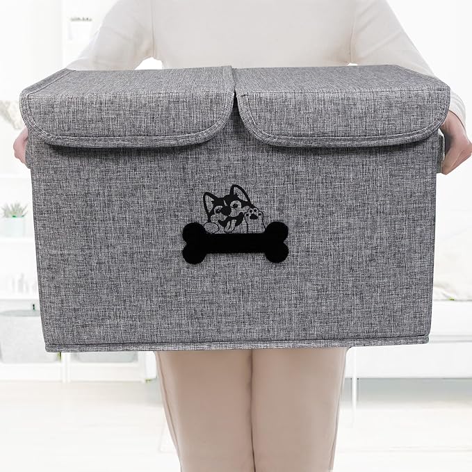 Large Dog Toy Bin-Pet Toys Storage Box-Fabric Storage Bin with Lid-Collapsible Dog Toy Organizer,Dog Toy Basket -Chew Proof Dog Bin-Can be Personalized-Gray - Image 6