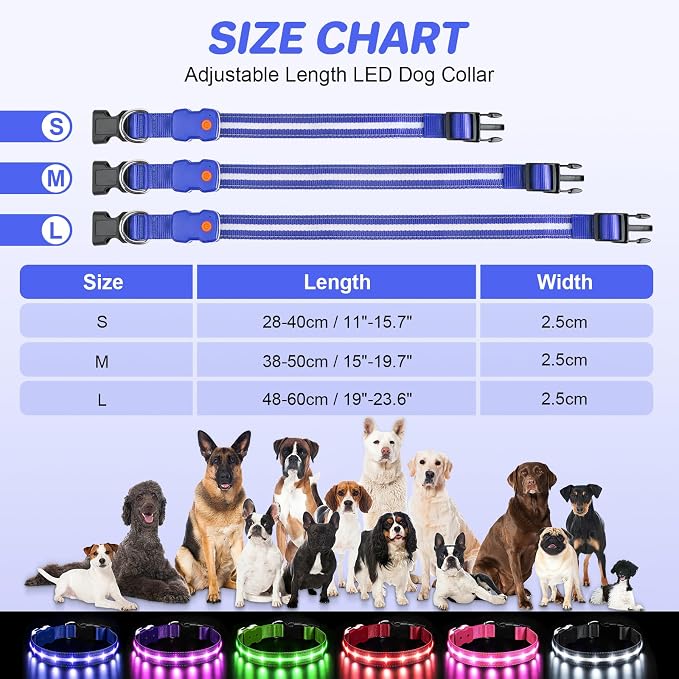 PcEoTllar Light Up Dog Collar, Glow in The Dark for Night Walking, Blue, M | Led Dog Collar for Night Walking, 3 Flashing Mode, USB Charge, For Small Medium Large Dogs, Waterproof, Durable Material - Image 4