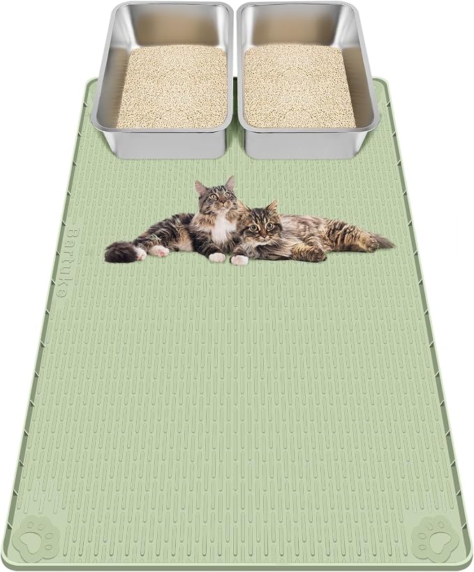 Kalolary Cat Litter Mats,40"x28"Extra Large Silicone Cat Mat for Litter Box | Easy to Clean Kitty Litter Trapping Mat, Soft on Kitty Paws, Waterproof, Urine-Proof Kittys Litter Mats for Floor,Green by Kalolary