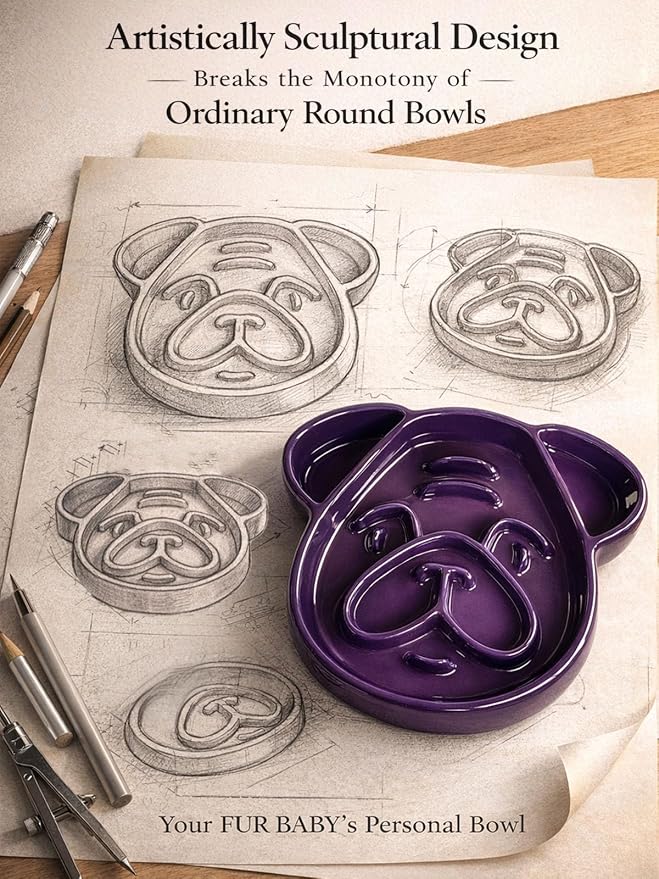 Cute Ceramic Slow Feeder Dog Shape, 1.5 Cups Pet Food Bowl for Small & Medium Breed. Bite-Resistant, Dishwasher Safe, Maze Design to Prevent Fast Eating, Bloat, Choking. Gift for Dog Lovers - Image 5