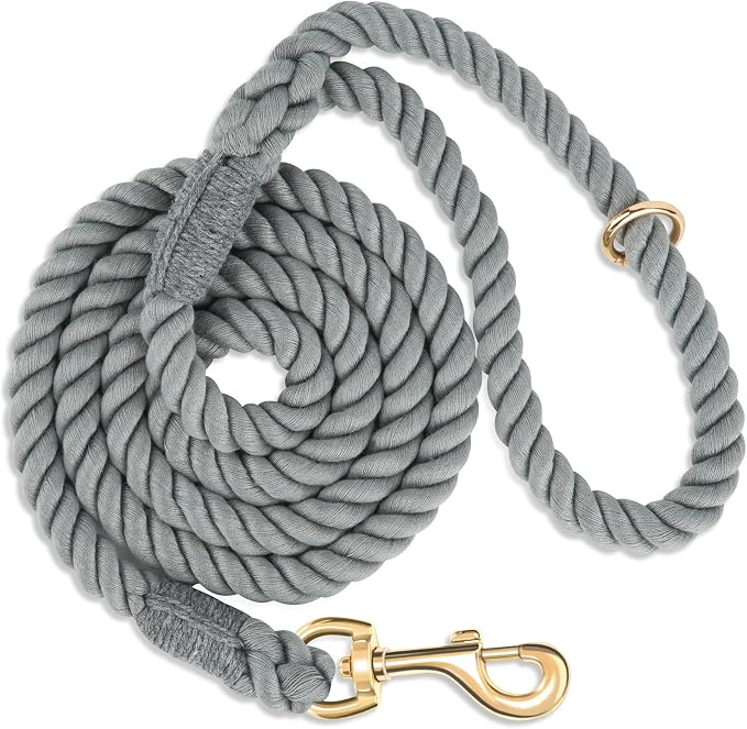 6 FT Handmade Rope Dog Leash for Small Medium and Large Dogs | Soft and Comfortable Grip, New Golden Heavy Duty Metal Clasp, Grey by PetsGoodFriend