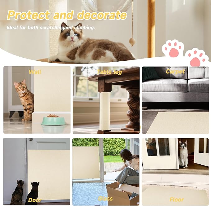 Cat Scratch Furniture Protector, 78.7''x15.8'' Trimmable DIY Self-Adhesive, Durable Corner Scratcher Couch Protectors from Cat Claws for Sofa, Tree Shelves & Scratching Posts (Khaki) - Image 6