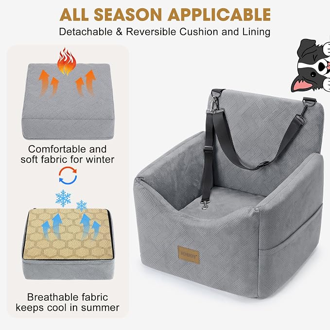 JOEJOY Dog Car Seats for Small Medium Dogs Under 35lbs, Dog Booster Seat with Detachable Washable Cover and Cushion, Memory Foam Pet Car Seat with Safety Belt and Storage Pockets (LG) - Image 3