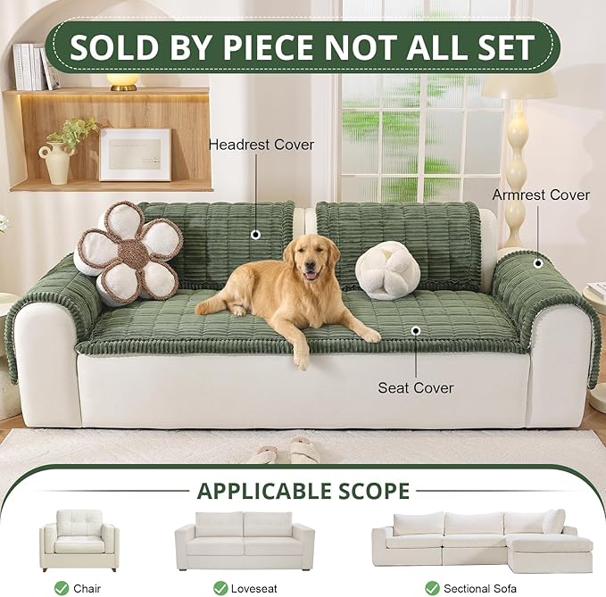 OstepDecor Couch Cover for Dogs, Washable Non Slip Sofa Cover for Pets | Soft Couch Covers for Sofa, Loveseat and Sectional, Furniture Protector Against Pet Hair & Dirt (27.6" x 27.6", Moss Green) - Image 4