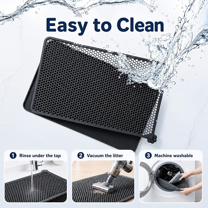 Silicone Cat Litter Mat 24x15" Double Layer Honeycomb Non-Slip | Food-Grade, Machine Washable, Anti-Crease, Claw-Proof, Raised Edges, 24 x 15‘’ Fits Standard Box, Soft on Paws - Image 4