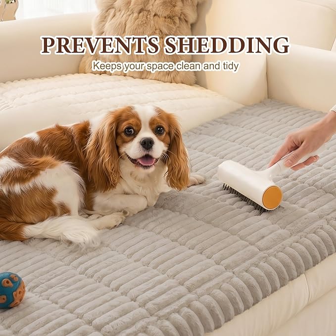 MEETSKY Couch Arm Covers for Dogs, Non Slip Plush Chair Covers Washable | Thick Plush Sofa Slipcover for Single Couch / Armrest, Furniture Cover Against Pet Hair & Scratches, Oatmeal, 27.6" x 27.6" - Image 6