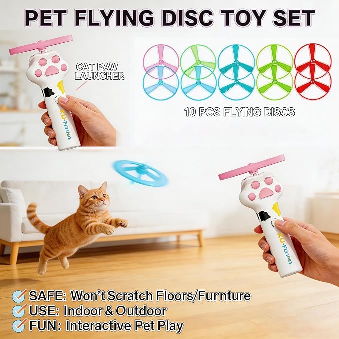 Cat Toy Disc,Interactive Cat Fetch Toy Flying Discs for Pet with 10 Discs | Cat Toys for Indoor Cats,Flying Cat Enrichment Toys for Adult Kittens Dog Playing,Hunting Tracking Chasing Toys for Outdoor - Image 6