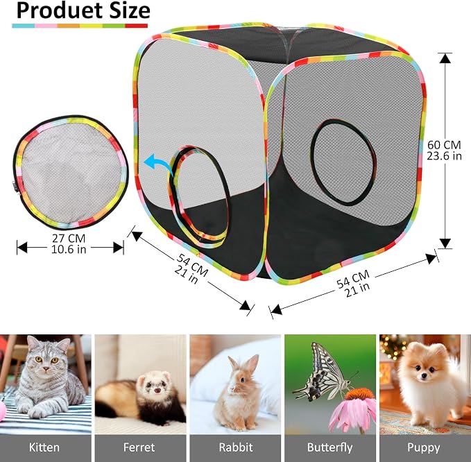 Pop-Up Outdoor Cat Enclosure Rolling Cube, Escape-Proof Mesh Playpen for Indoor Cats Run Small Dogs Run, Collapsible Tent for Cats Rabbits Guinea Pigs Ferrets, Quick Setup, Expandable - Image 2