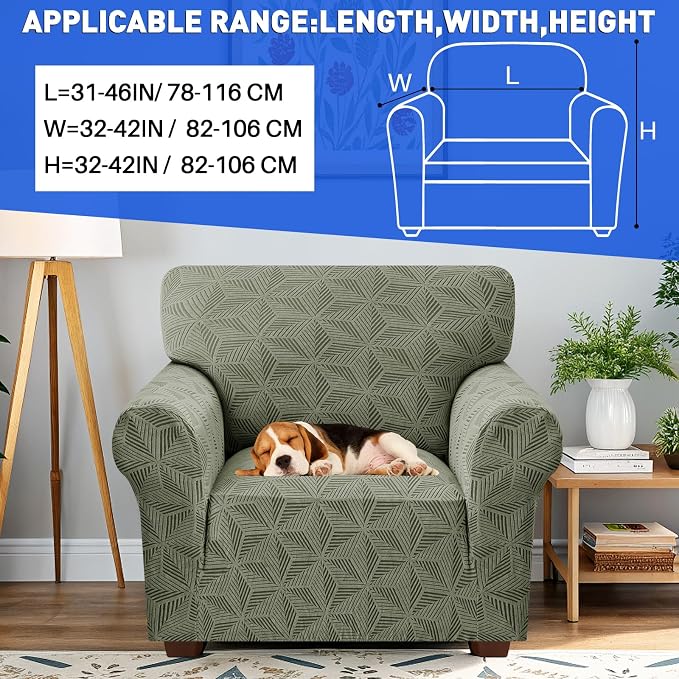 YEMYHOM 1 Piece Stretch Chair Sofa Slipcovers Couch Covers for 1 Seat, Jacquard Armchair Covers with Non-Slip Elastic Bottom, Thickened Furniture Protector for Dogs Pets kids (Small, Army Green） - Image 3