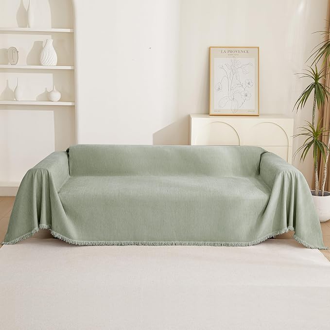 MYSKY HOME Chenille Sofa Slipcovers Sage Green Sofa Covers with Tassel Edge L Shaped Sectional Couch Covers for 3 Cushion Couch, Washable Thick Durable Furniture Protector for Dogs Kids 71"x 134" - Image 8