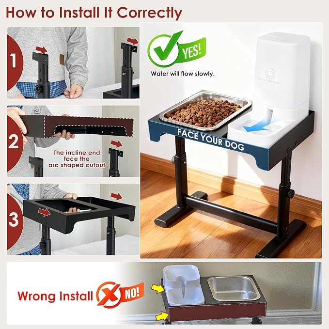 Elevated Dog Bowls with Water Dispenser and 304 Stainless Steel Bowl, Adjustable to 6 Heights, 2.75" to 14.6", Raised Dog Food Bowls for Small, Medium & Large Sized Dogs, Tilted Angle - Image 2