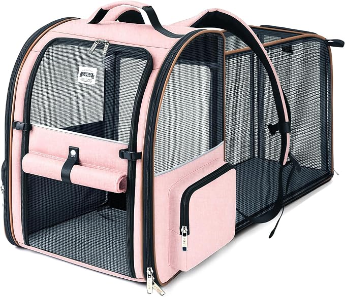 Large Cat Backpack Carrier Expandable Foldable Pet Carrier Backpack for Small Dogs Puppy Medium Cats Fit Up to 18 Lbs for Travel, Hiking,Pink XL Size by LEKEBOBOR