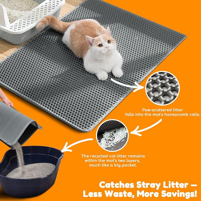 Cat Litter Mat 31"x24",Double Layer EVA Litterbox Mat Dark Gray | Extra Large Honeycomb, Waterproof & non-slip, Odor-free, easy clean, washable durable floor protector,scatter control - Image 6