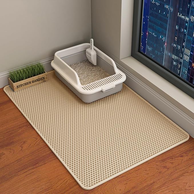 HCY&WLD Cat Litter Mat, Double Layer Cat Litter Box Mat (35x24 Inch, Khaki) | Waterproof Urine-Proof Non-Slip Litter Trapping Mat, Soft on Kitty Paws, Scratch-Resistant, Scatter Control, Easy to Clean by HCY%26WLD