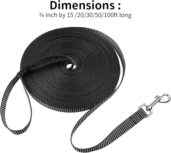 Hi Kiss Dog/Puppy Obedience Recall Training Agility Lead - 15ft 20ft 30ft 50ft 100ft Training Leash - Great for Training, Play, Camping, or Backyard(50ft,Black_White) - Image 4