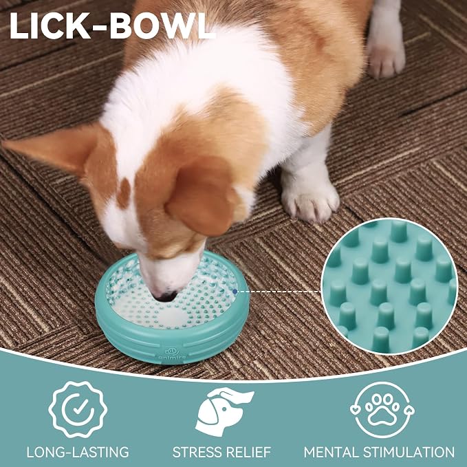 Dog Lick Bowl, Animire Freeze Lick Mat for Dogs, Non-Slip Slow Feeder Licking Bowl Enrichment Treat for Distraction Anxiety Relief, Food Grade Silicone, Dishwasher Safe(Teal,L) - Image 7