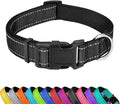 Reflective Dog Collar, Adjustable Soft Neoprene Padded,Black,L | Breathable Nylon for Large Dogs,Tear-Resistant Webbing,Chafe‑Free on Walks and Hikes,Metal D-Ring,Night Safety by PWOD