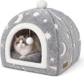 Glow in the Dark Cat Cave Bed, 2-in-1 Foldable Indoor Cat Tent Cat House | 17.3"x17.3"x18"Luminous Starry Cave with Removable Washable Cushion,Hanging Toy Ball,Non-Slip Bottom Mat for Cats Small Dogs by JIUPETY