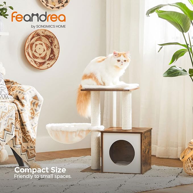 FEANDREA Small Cat Tree for Kittens, Modern Cat Tower for Indoor Cats, Cat Condo with Scratching Posts, Removable Washable Cushions, Rustic Brown UPCT122X01 | Modern Cat Tower for Indoor Cats, Removable Washable Cushions, Rustic Brown, CAEN Collection ... - Image 2