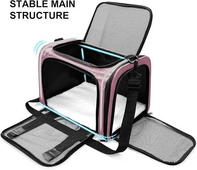 Dog Carrier for Pets, Up to 25 Lbs, Collapsible Travel Carriers for Puppy with Shoulder Strap and Removable Mat, 20x13x13 Inch, Pink - Image 4