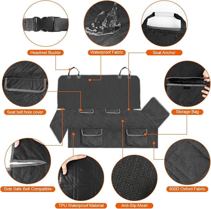 Dog Car Seat Cover for Nissan Rogue 2014-2025 | Waterproof Pet Bench Seat Cover for Back Seat, 600D Heavy Duty Scratch Proof Nonslip Truck Seat Covers for Dogs - Image 3