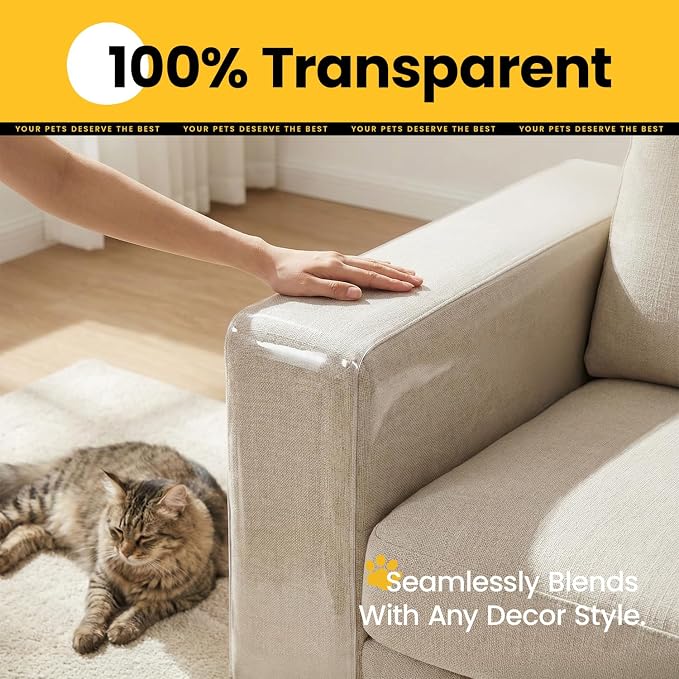 Conlun Cat Scratch Furniture Protector 16-Pack 14in Clear Adhesive Sheets | Flexible Adhesive | ecures fabric sofas | residue free | easy peel guide | flawless fit scraper | Cat Deterrent Pad - Image 5