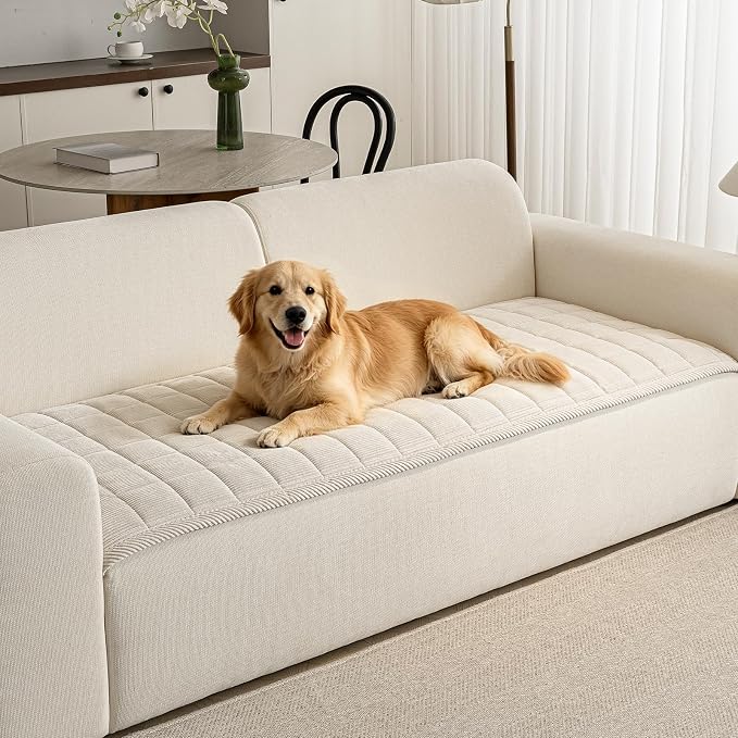 Couch Covers for Dogs, Non Slip Washable Pet Couch Covers for Sofa | 27.6”x82.7” Beige White Soft Velvet Sofa Covers for 3-4 Cushion Couch, Couch Protect Against Pet Hair, Scratches & Stains by PJLZJFBY
