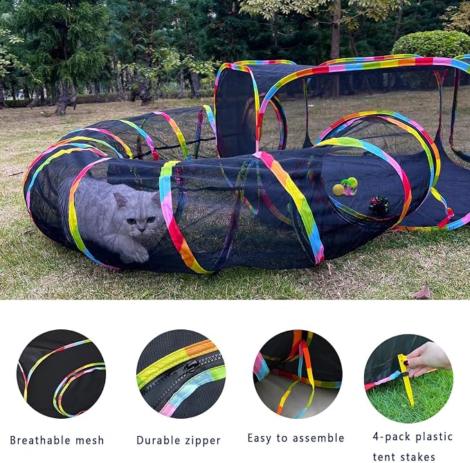Outdoor Cat Enclosures, Cat Playground Portable Catio Mesh Tent, Outside Circle Playpen Tunnel for Kitty, Rabbit, Puppy and Small Animals - Image 4