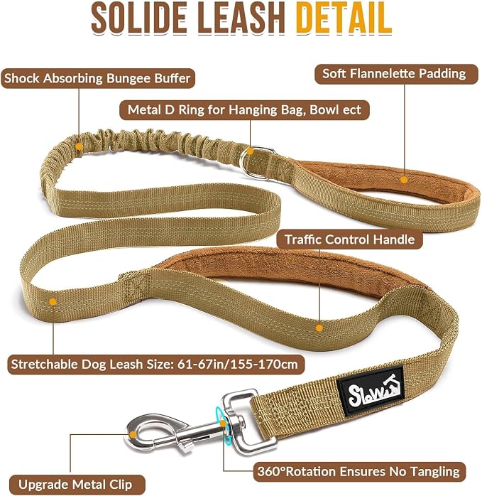 SlowTon No Pull Dog Harness with Front Clip - Heavy Duty, Soft Padded | Neck & Chest Adjustable, Tactical Pet Vest and Leash Set for Large Medium Sized Dogs, for Easy Walk & Training, Tan L - Image 4