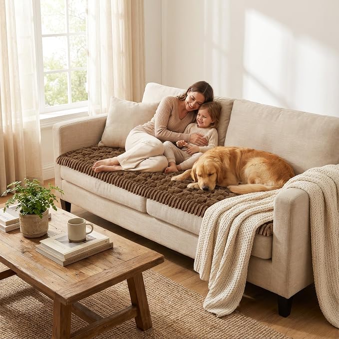Smiry Non Slip Couch Covers for Dogs, Scratch Resistant Pet Sofa Protector | Machine Washable Soft Fuzzy Thick Furniture Cover for Sofa Loveseat Sectional Large Dogs, Chocolate, 27.6" x 70.9" - Image 5