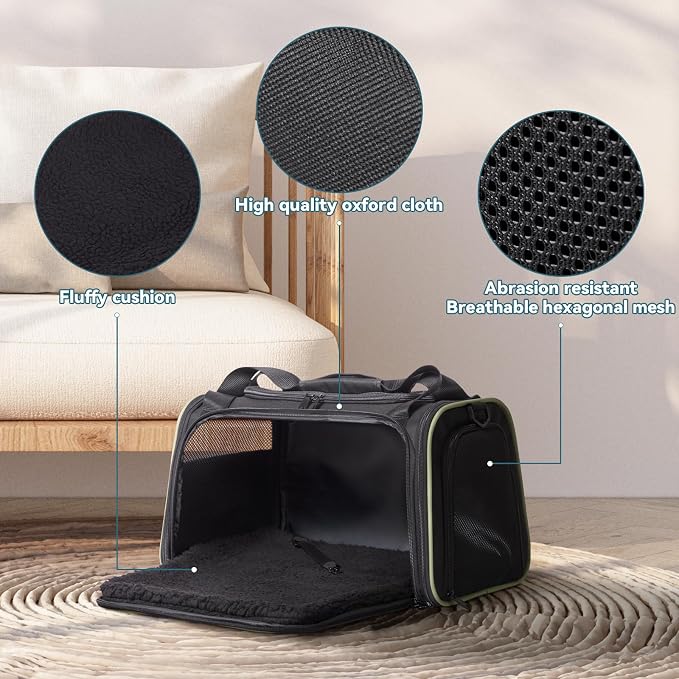 PETSFIT Pet Carrier Airline Approved with Extendable Mat, Dog Carriers for Small Dogs, TSA Approved Pet Carrier, Puppy Carrier for Small and Medium Cats Under 12 Lbs, Black | Airline Approved, Extendable Mat, TSA Approved, For Dogs & Cats Under 12 Lbs - Image 2
