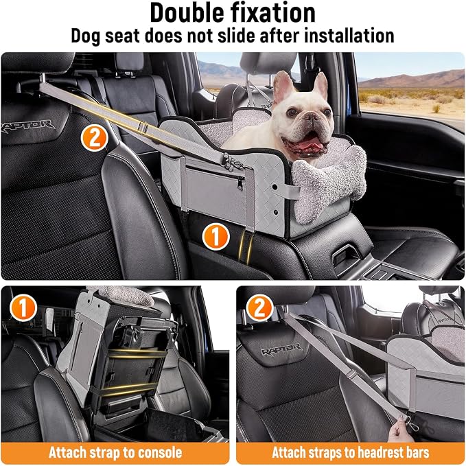 TKYZ Center Console Dog Car Seat for Small Dogs,Fit for Full Size Truck | Soft Pillow,Double fixation,PU Leather Easy To Clean,Pet Booster with Safety Belt,Puppy Car Seat for Small Dogs 0-30 lbs - Image 5