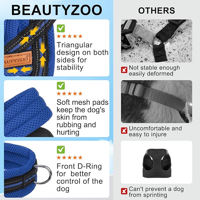 BEAUTYZOO Small Dog Harness and Leash Set, No Pull Step in Puppy Vest | Breathable Mesh with Handle, Reflective, Adjustable No Choke Escape Proof, Lightweight, Easy Control for Walking, Dark Blue S - Image 6