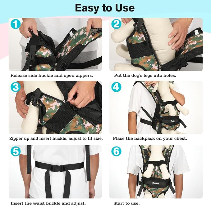Pawaboo Pet Front Carrier Backpacks for Small Medium Dogs | Legs Out Easy-fit,Adjustable Straps,Hands-free,for Travel Hiking Cycling Camping Camo M - Image 3