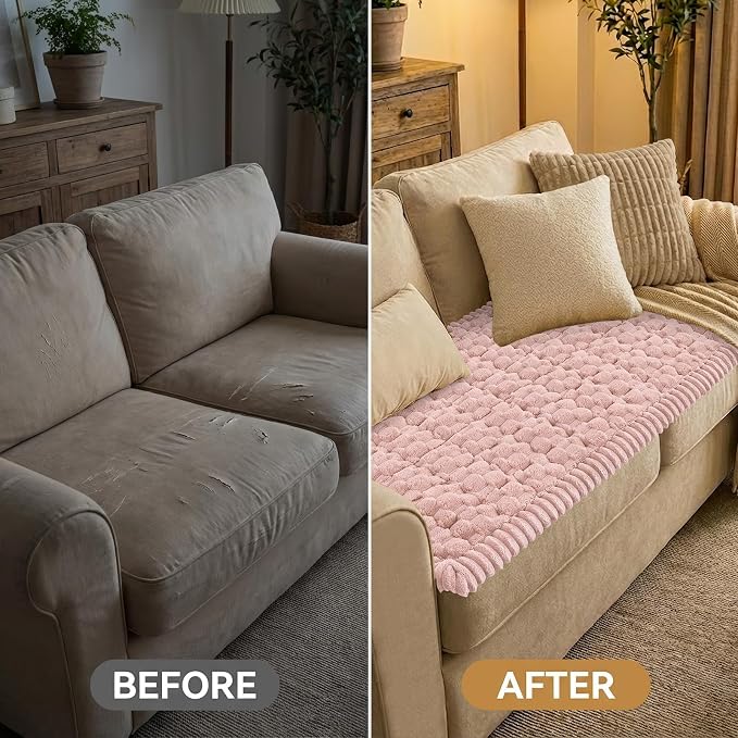 Smiry Non Slip Couch Covers for Dogs, Scratch Resistant Pet Sofa Protector | Machine Washable Soft Fuzzy Thick Furniture Cover for Sofa Loveseat Sectional Large Dogs, Dusty Rose, 27.6" x 88" - Image 7