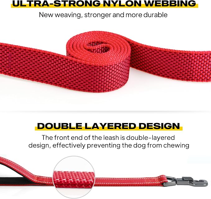 Fida Heavy Duty Dog Leash for Medium Large Dogs, 4 FT, Dual Padded Handles | Traffic Handle for Close Control, Advanced Easy Snap Hook, Reflective, Strong Nylon Webbing for Daily Walks & Training, Red - Image 3