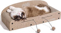 FUKUMARU Large Cat Scratcher Bed, 26 Inch Cat Scratching Bed Sofa Indoor | Cardboard Cat Scratcher with 2 Reversible Scratch Pad Refills, Durable Large Cat Scratching Lounger with Ball Toy, Beige by FUKUMARU