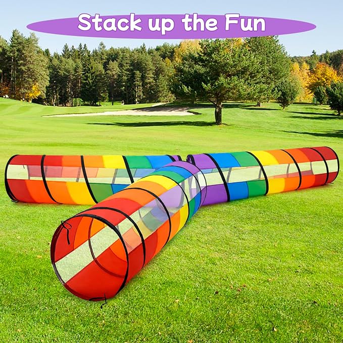 Kids Play Tunnel for Toddlers, Large 21" Colorful Rainbow | Pop Up Crawl Tunnel Tent for Baby or Pet with Breathable Mesh, Indoor & Outdoor Kids Tunnel for Babies, Cat, Dog, Pets - Image 5