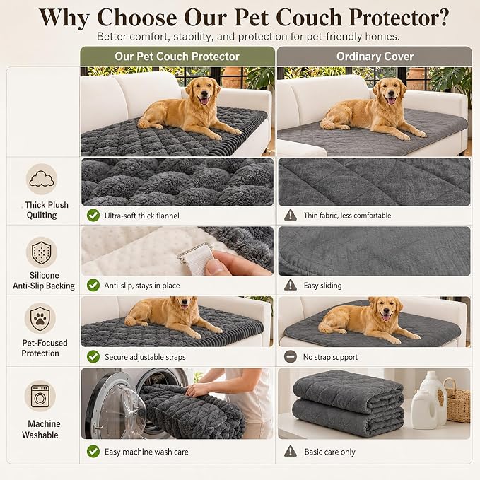 NILUOH Couch Cover for Dogs Washable, Non-Slip Sofa Protector 27.6"x59" | Dog Couch Cover, Soft Quilted Flannel, Scratch & Stain Resistant, Machine Washable, Suitable for Leather & Fabric Couch - Image 5