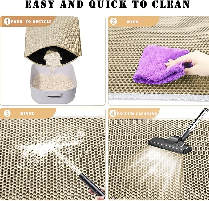 HCY&WLD Cat Litter Mat, Honeycomb Double Layer Litter Trapping Mat | Safe Materials, Soft on Paws, Waterproof Urine Proof Non-Slip, Protects Floors, Less Waste, Easy to Clean, Beige, 30" x 22" - Image 6