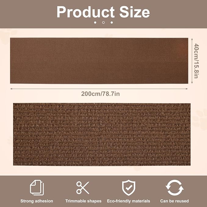 Cat Scratch Furniture Protector, Self-Adhesive Cat Scratcher Mat, Couch and Furniture Protector from Cat Claws, Brown, 1Set - Image 2