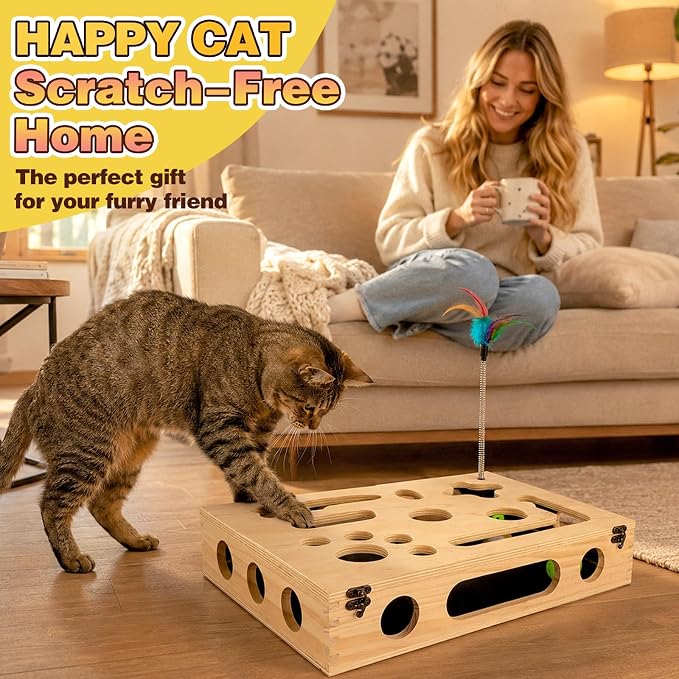 Cat Scratch Puzzle Enrichment Box, Interactive Cat Toy for 3 Balls & 2 Wand | Integrated Cat Nail File Scratcher - Stress Free Alternative to Clippers & Grinders for Indoor Cats - Image 7